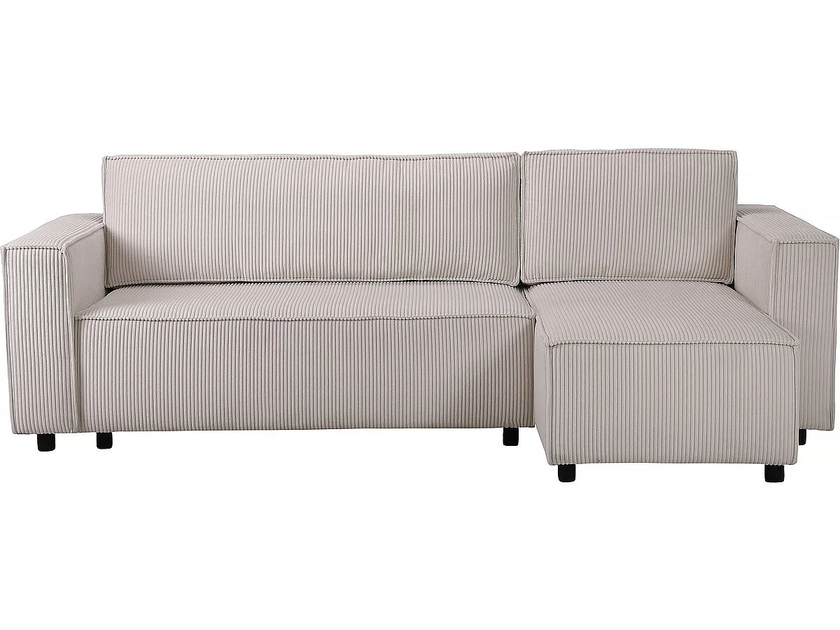 Canapé d'angle 3 places en velours cotele beige MONTAIGNE