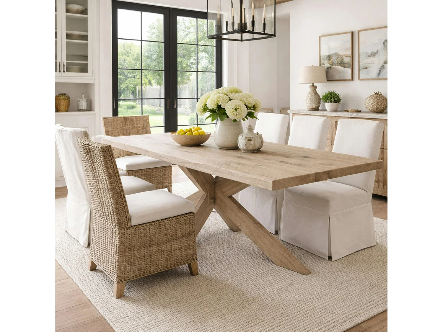 Table extensible bois grisé bords droits pied bois 220 cm PALERME