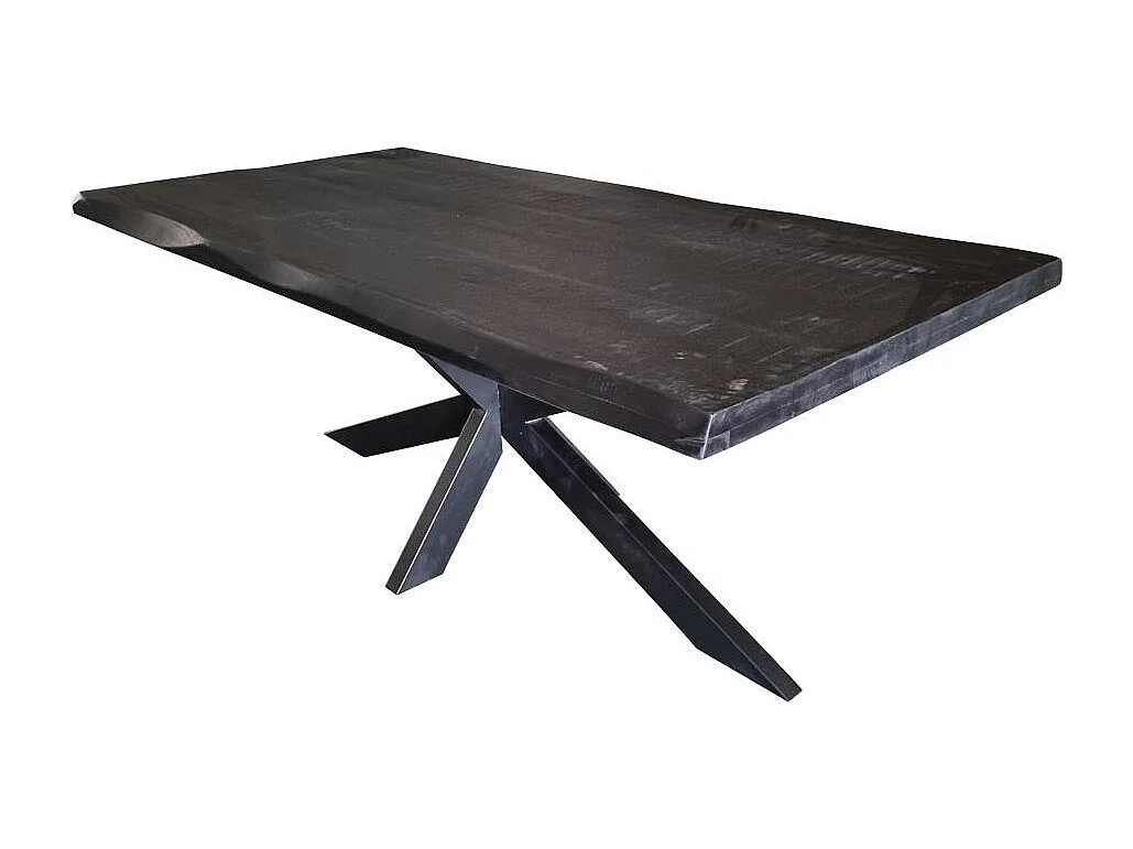Table à manger bois noir à bords naturels 180 cm CALERO