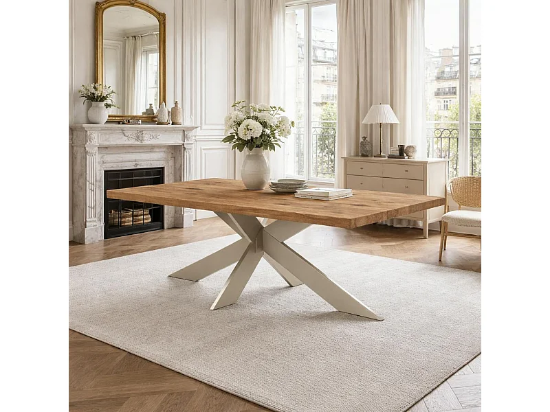 Table extensible bois brun bords droits pied grège fin 200 cm PALERME