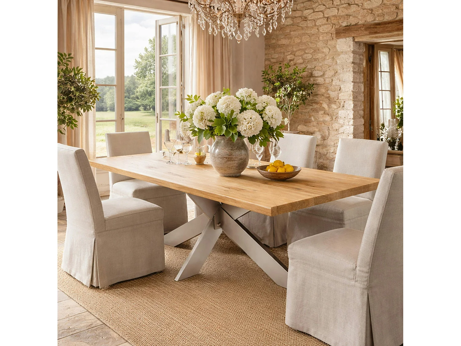 Table extensible bois huilé bords droits pied grège fin 200 cm PALERME