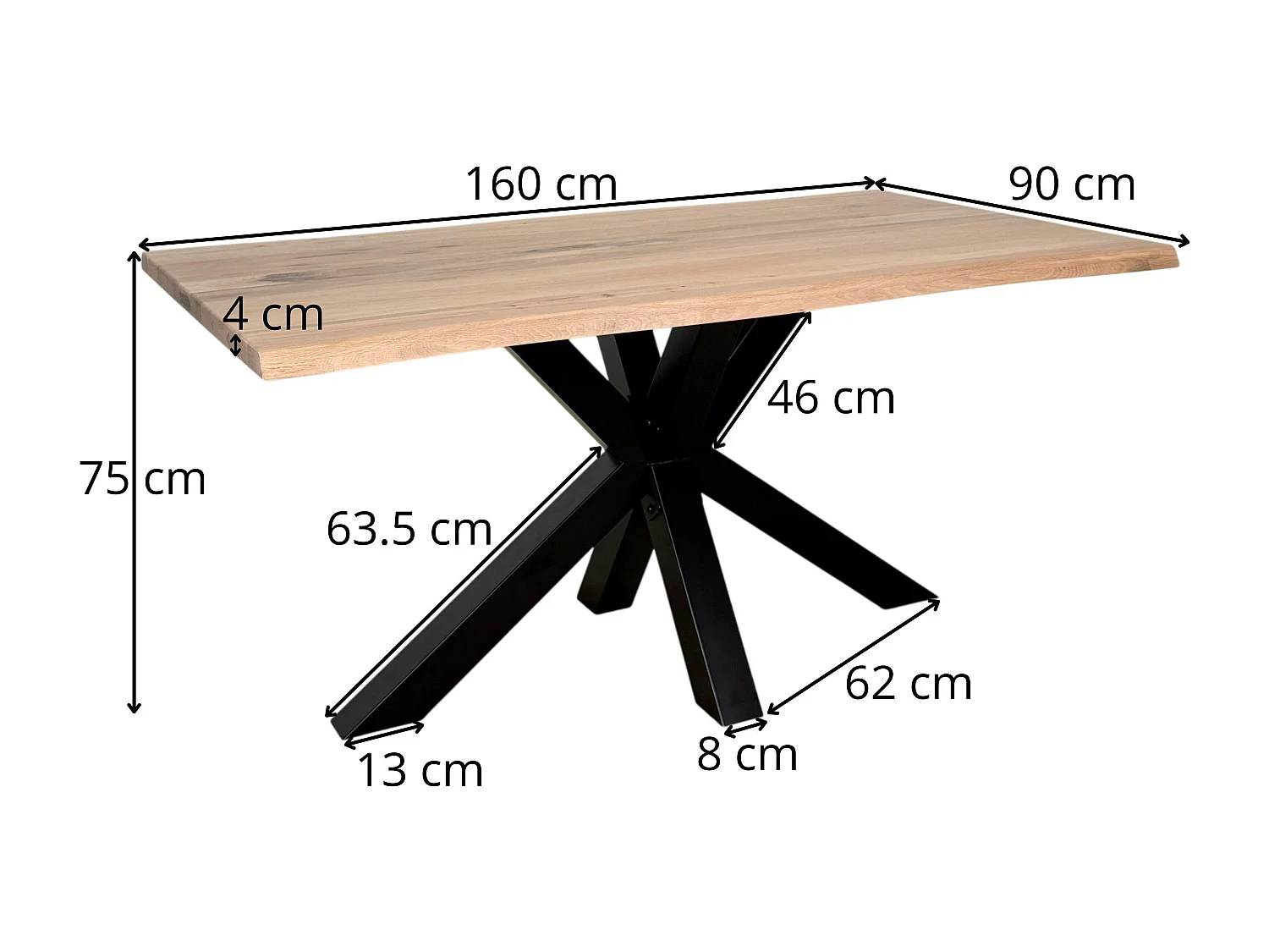 Table extensible en chêne blanc bords naturels 160 cm ETNA
