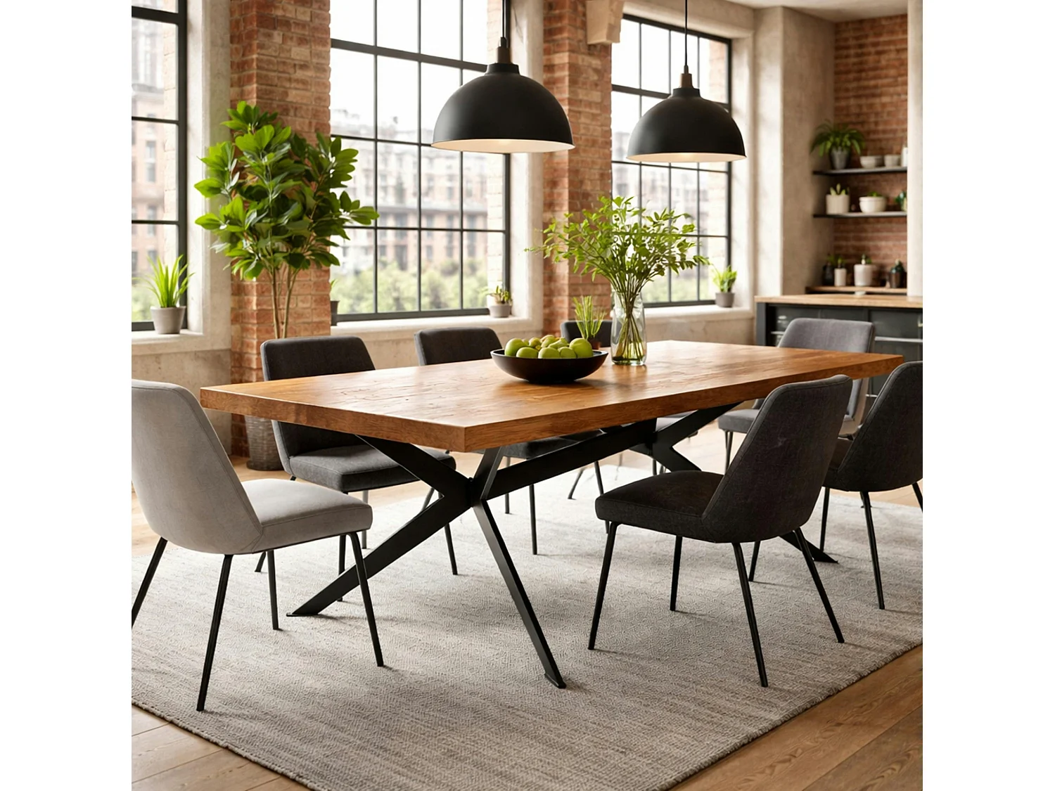 Table extensible bois brun bords droits pied graphique 180 cm PALERME