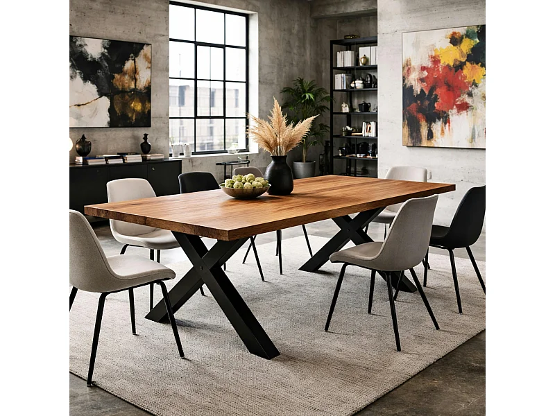 Table extensible bois brun bords droits pieds en X 220 cm PALERME