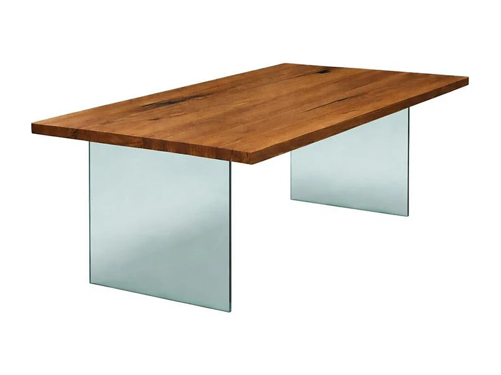 Table extensible bois brun bords droits pieds verre 180 cm PALERME