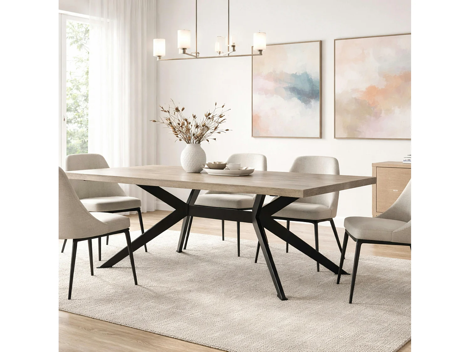 Table extensible bois grisé bords droits pied graphique 240 cm PALERME