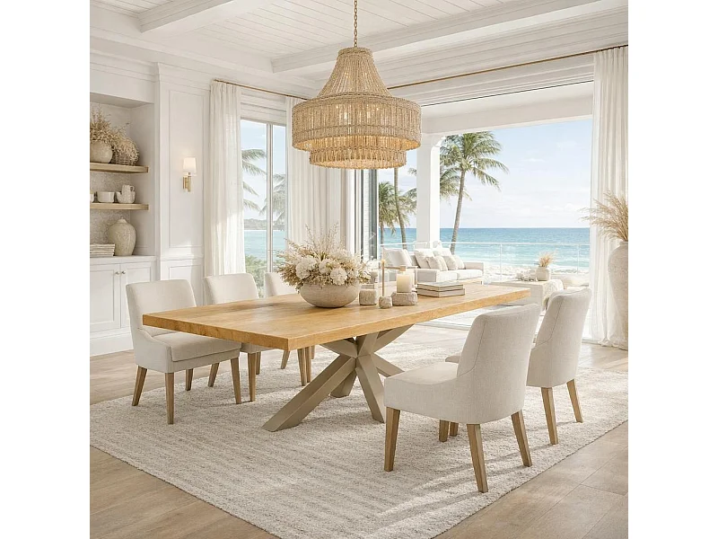 Table extensible bois huilé bords droits pied grège 240 cm PALERME