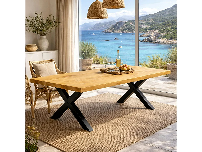 Table extensible bois huilé bords droits pieds en X 240 cm PALERME