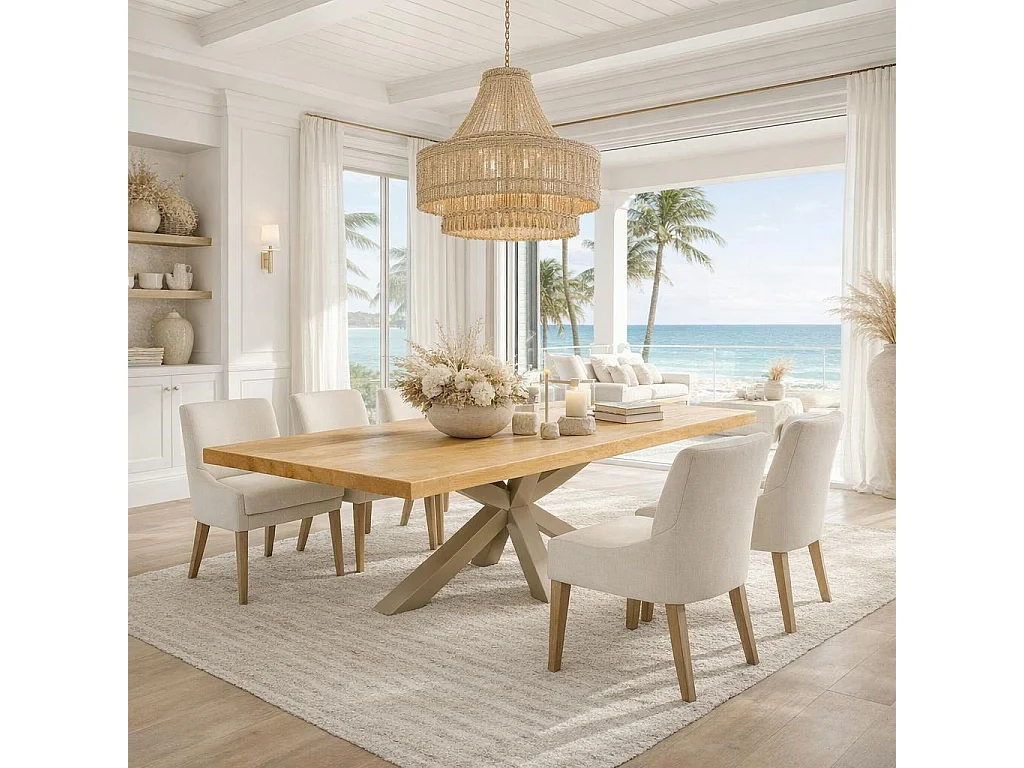 Table extensible bois huilé bords droits pied grège 220 cm PALERME