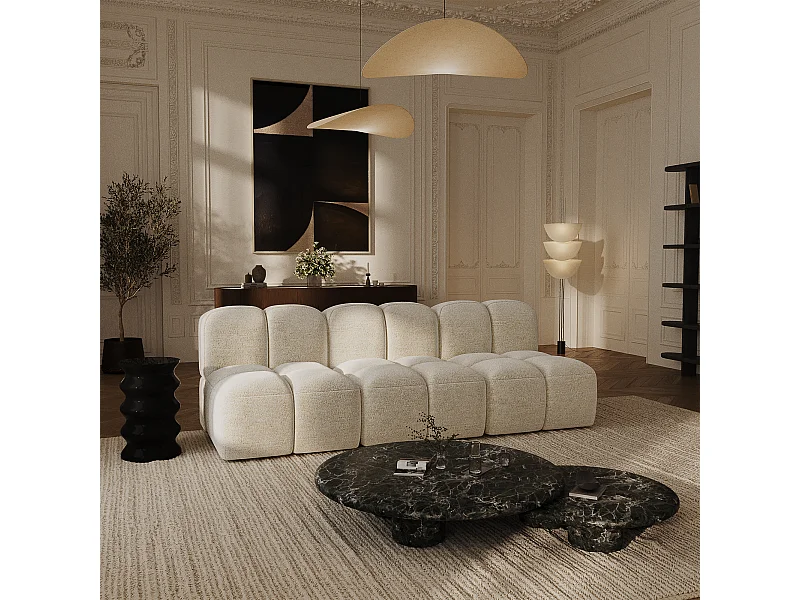 Canapé modulable 4-5 places velours texturé crème NUBI