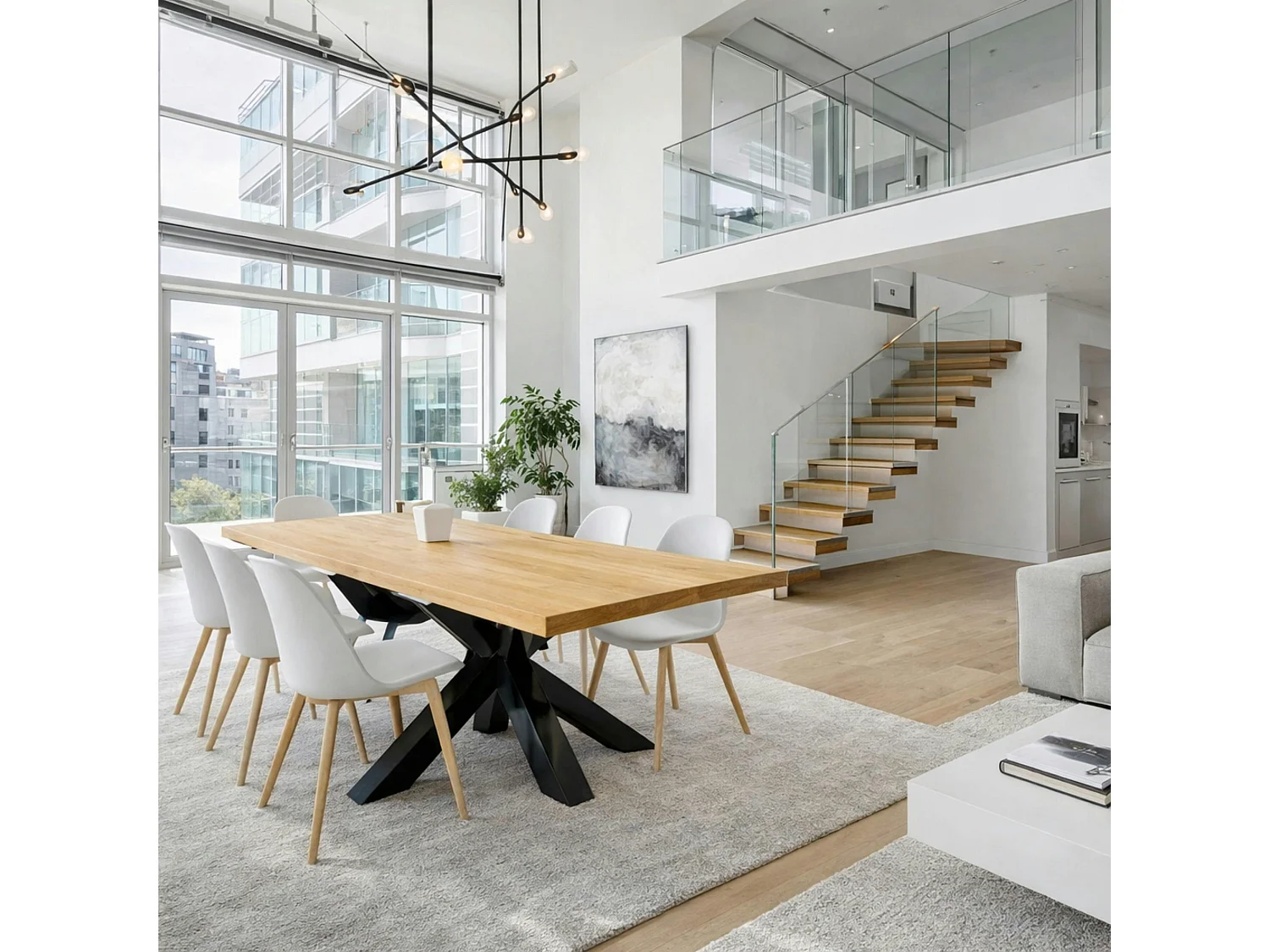 Table extensible bois huilé bords droits pied noir 200 cm PALERME