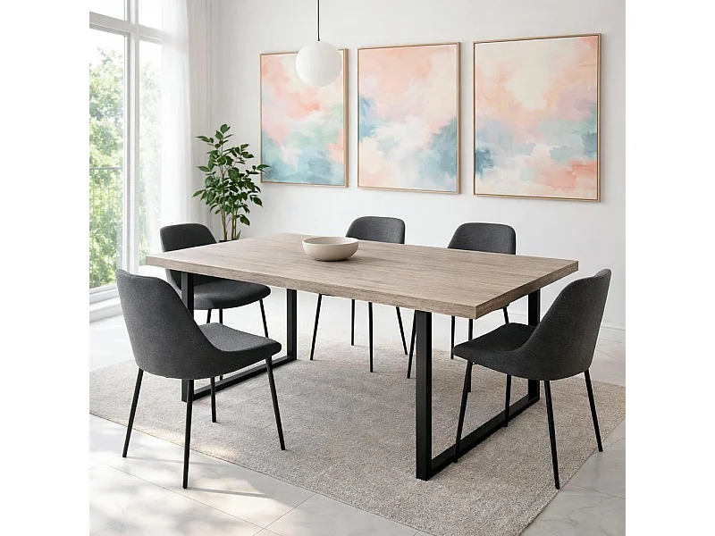 Table extensible bois de chêne grisé pieds en U 180 cm PALERME