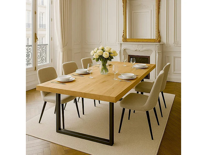Table extensible bois de chêne huilé pieds en U 180 cm PALERME