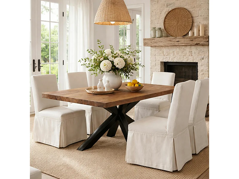 Table extensible bois brun bords droits pied noir 180 cm PALERME