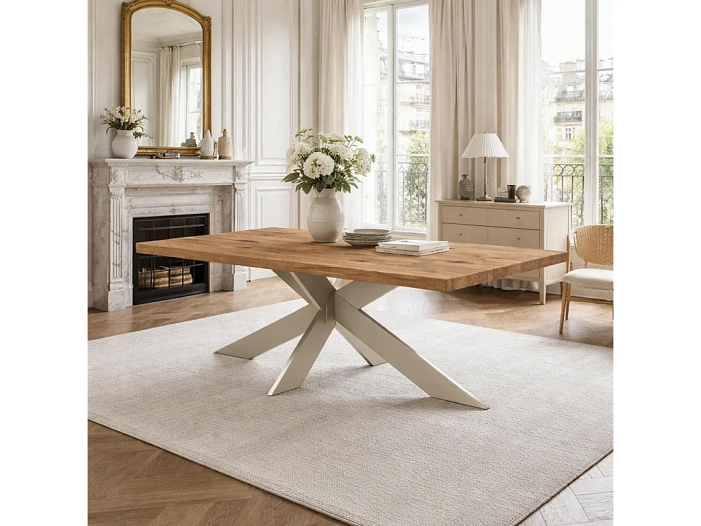 Table extensible bois brun bords droits pied grège fin 220 cm PALERME