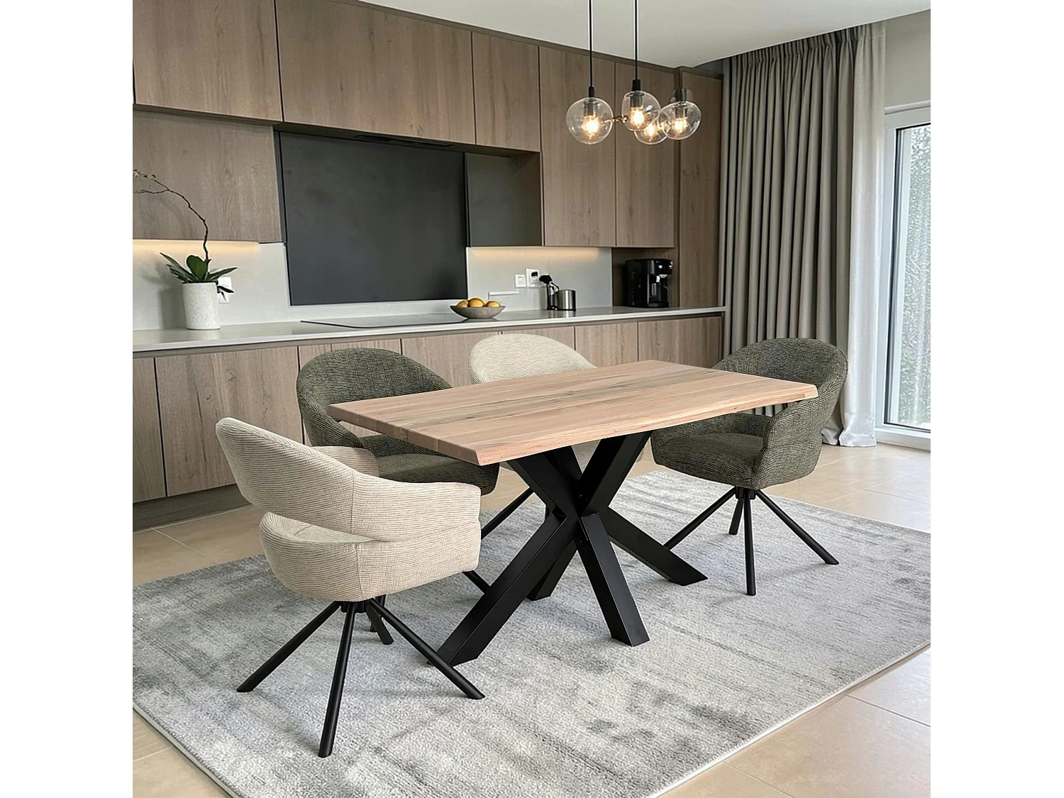 Table extensible en chêne blanc bords naturels 140 cm ETNA