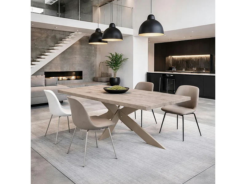 Table extensible bois grisé bords droits pied grège fin 200 cm PALERME