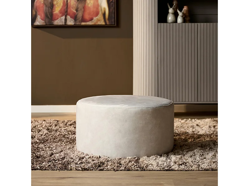 Pouf rond écru tissu doux Ø80 cm RIVOLI