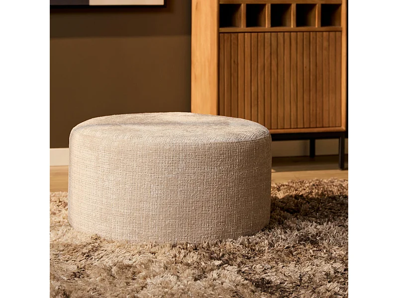 Pouf rond beige tissu doux RIVOLI