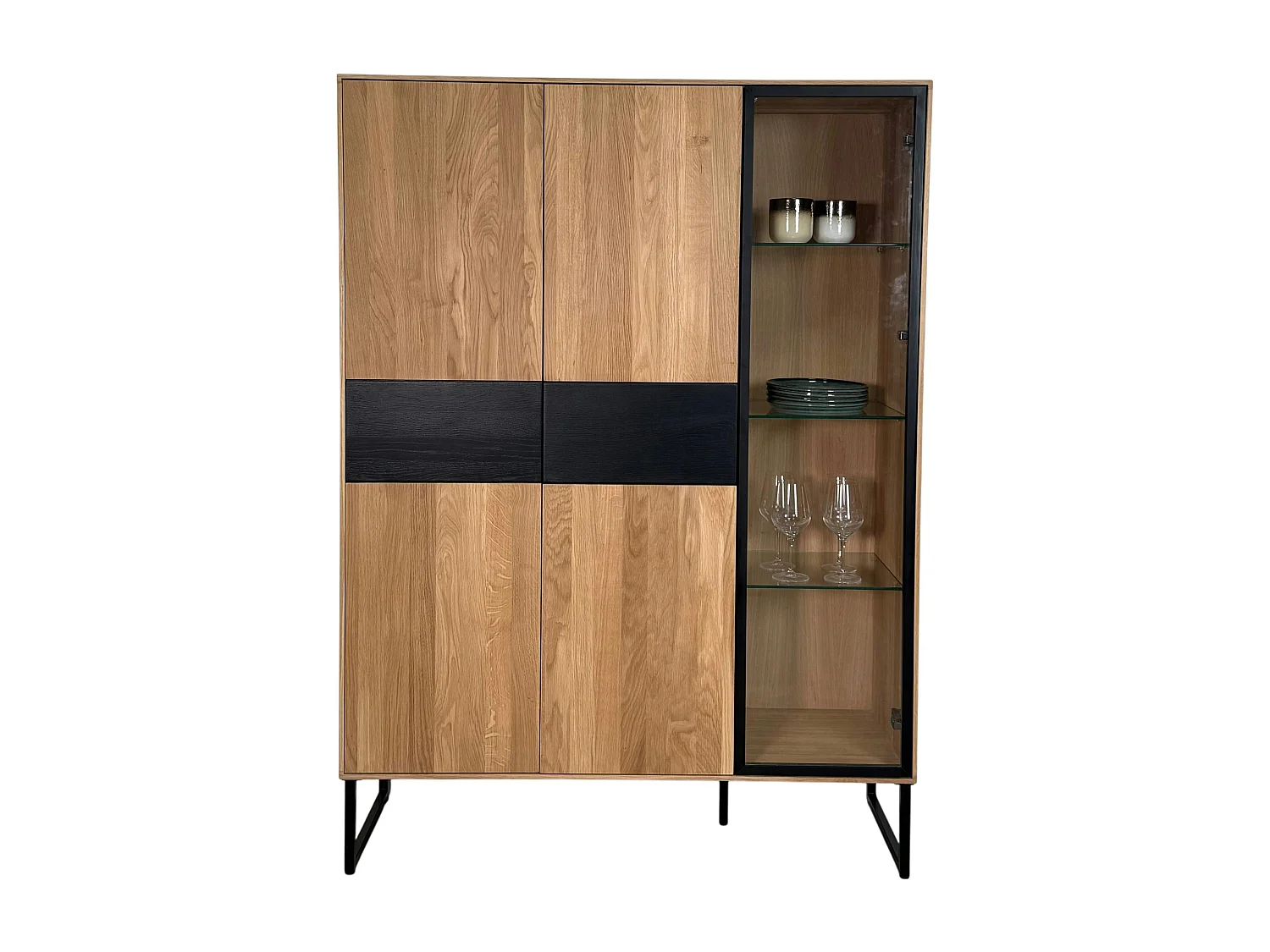 Buffet vitrine bois de chêne blanc HAVEN