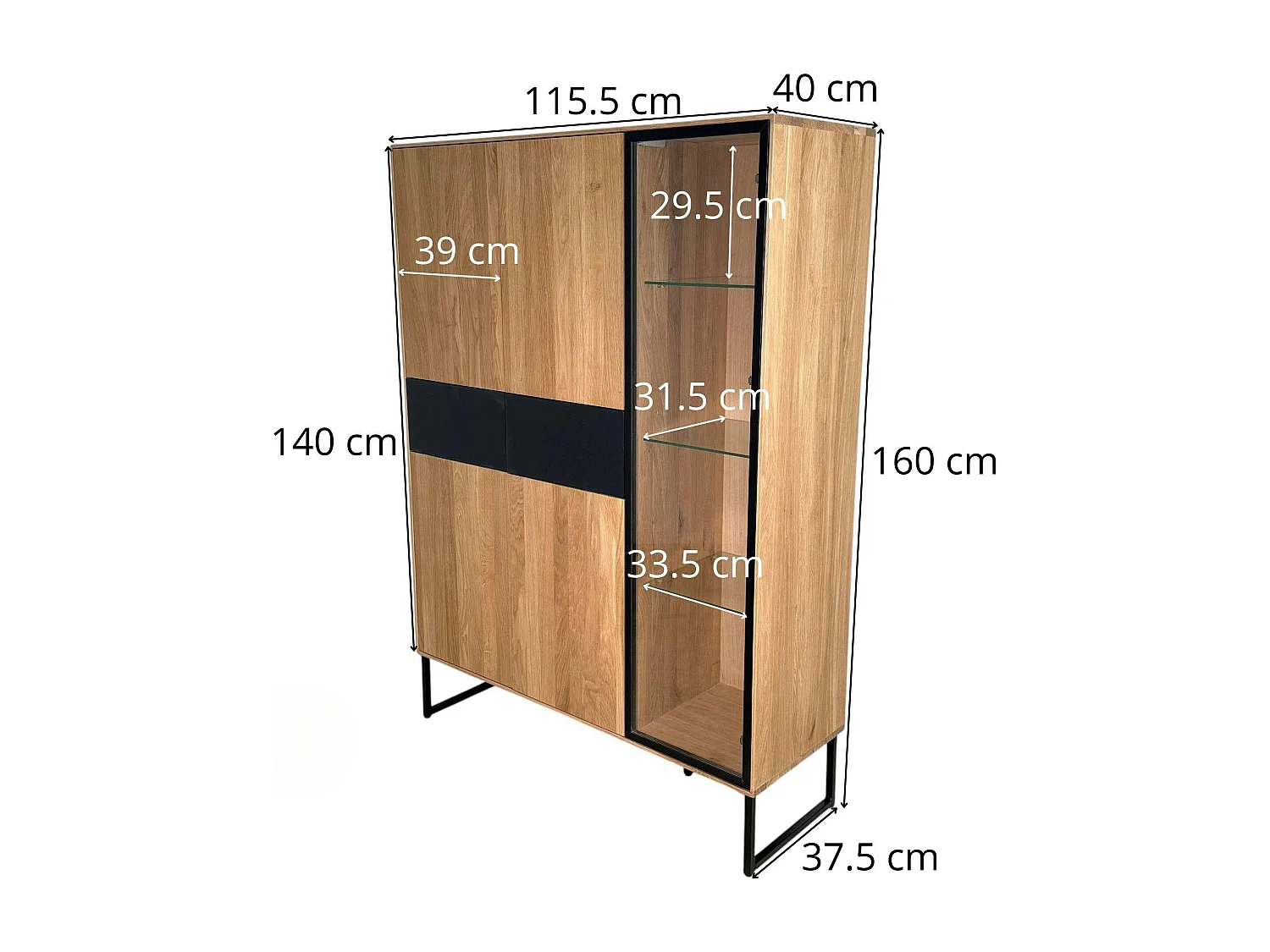 Buffet vitrine bois de chêne blanc HAVEN