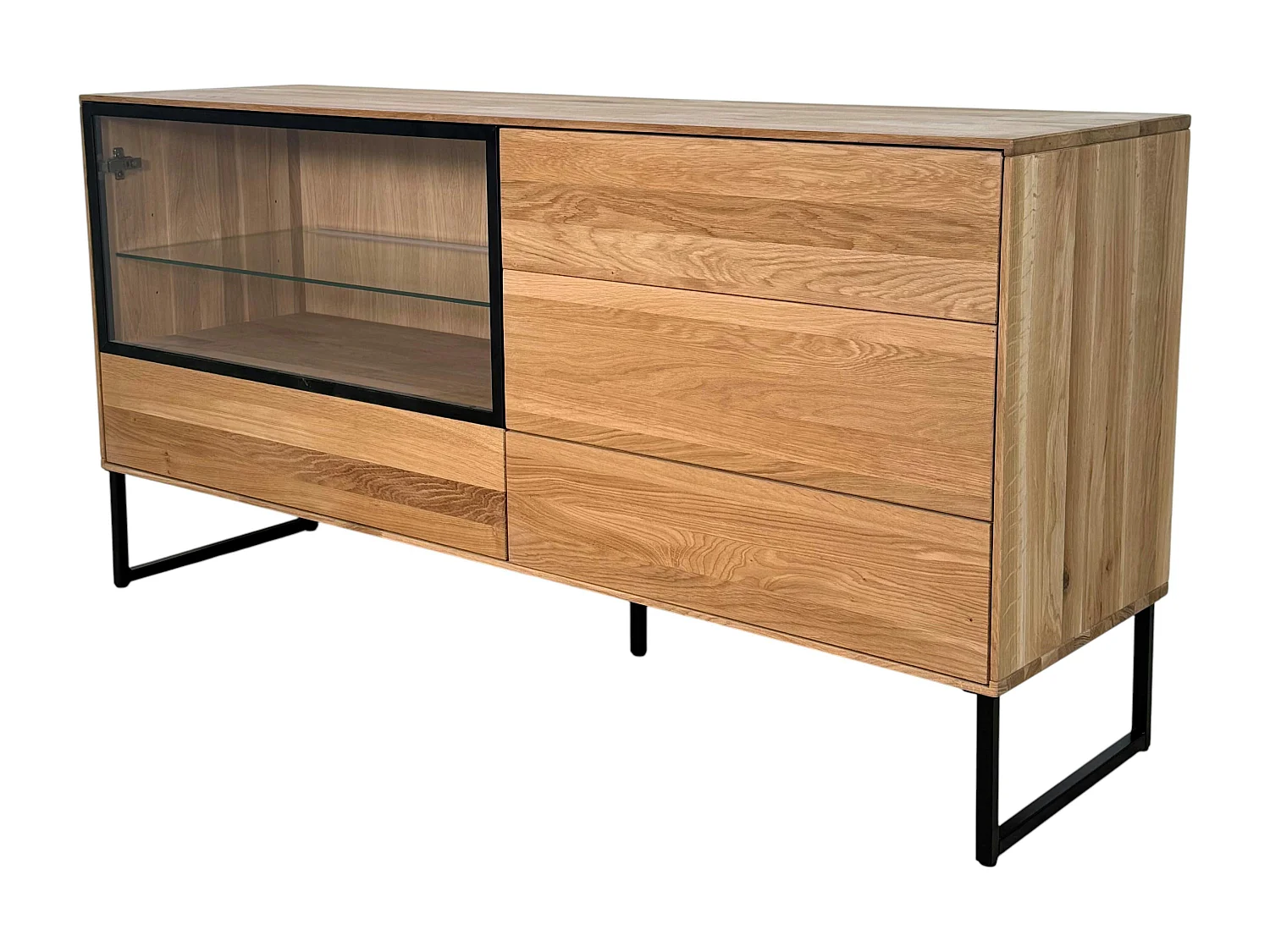 Buffet bas vitrine bois de chêne blanc HAVEN