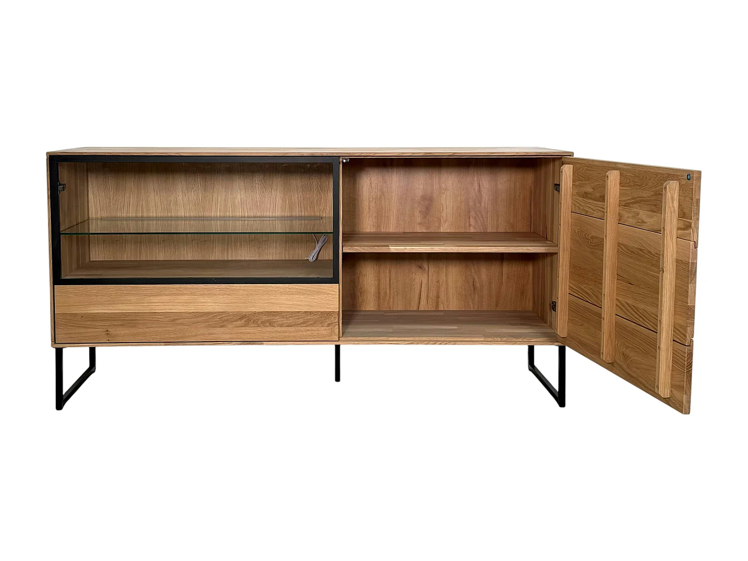 Buffet bas vitrine bois de chêne blanc HAVEN