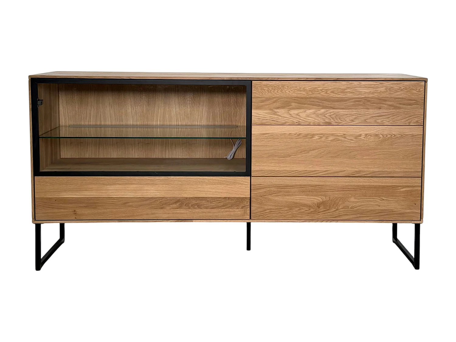 Buffet bas vitrine bois de chêne blanc HAVEN