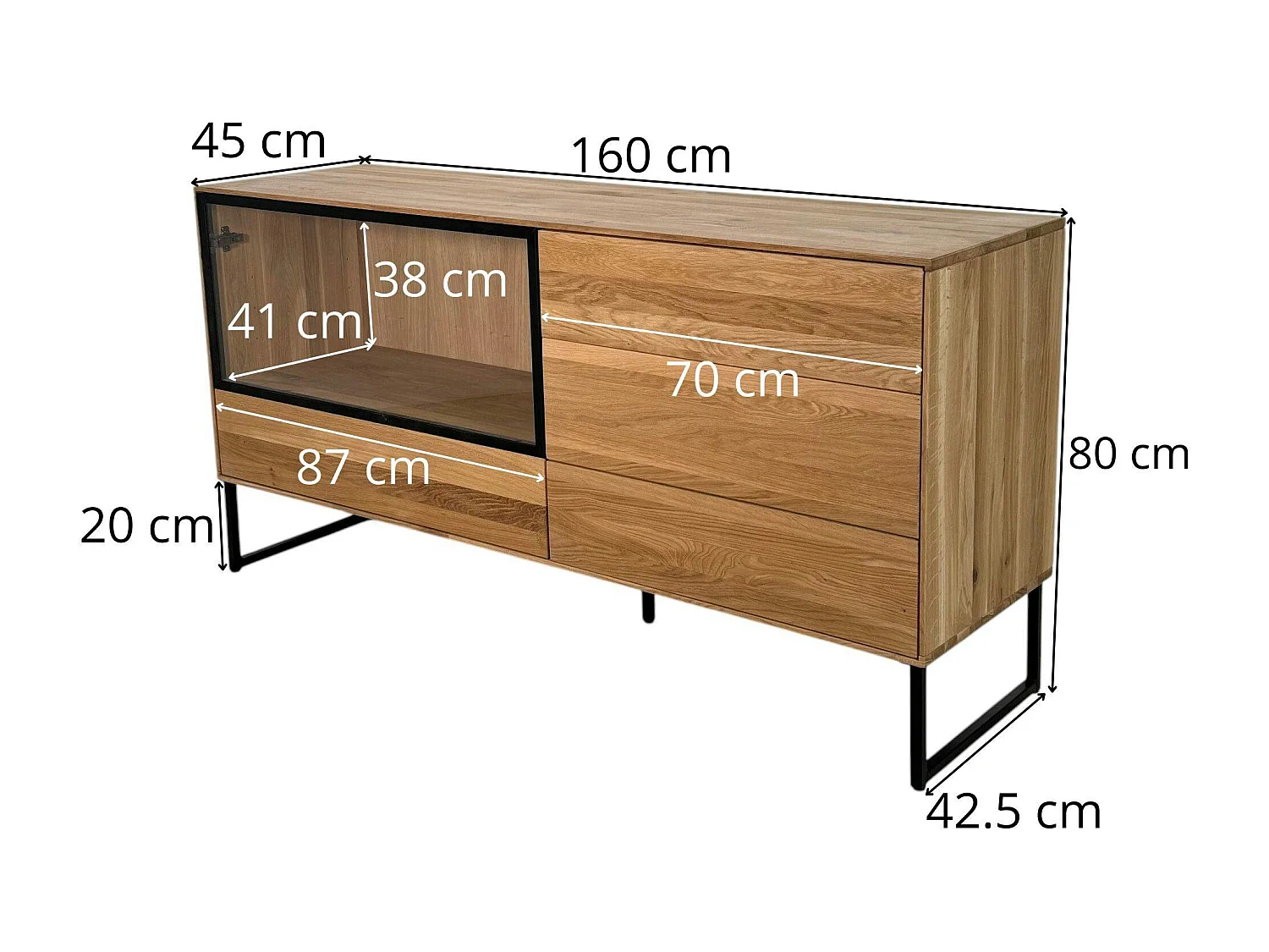 Buffet bas vitrine bois de chêne blanc HAVEN