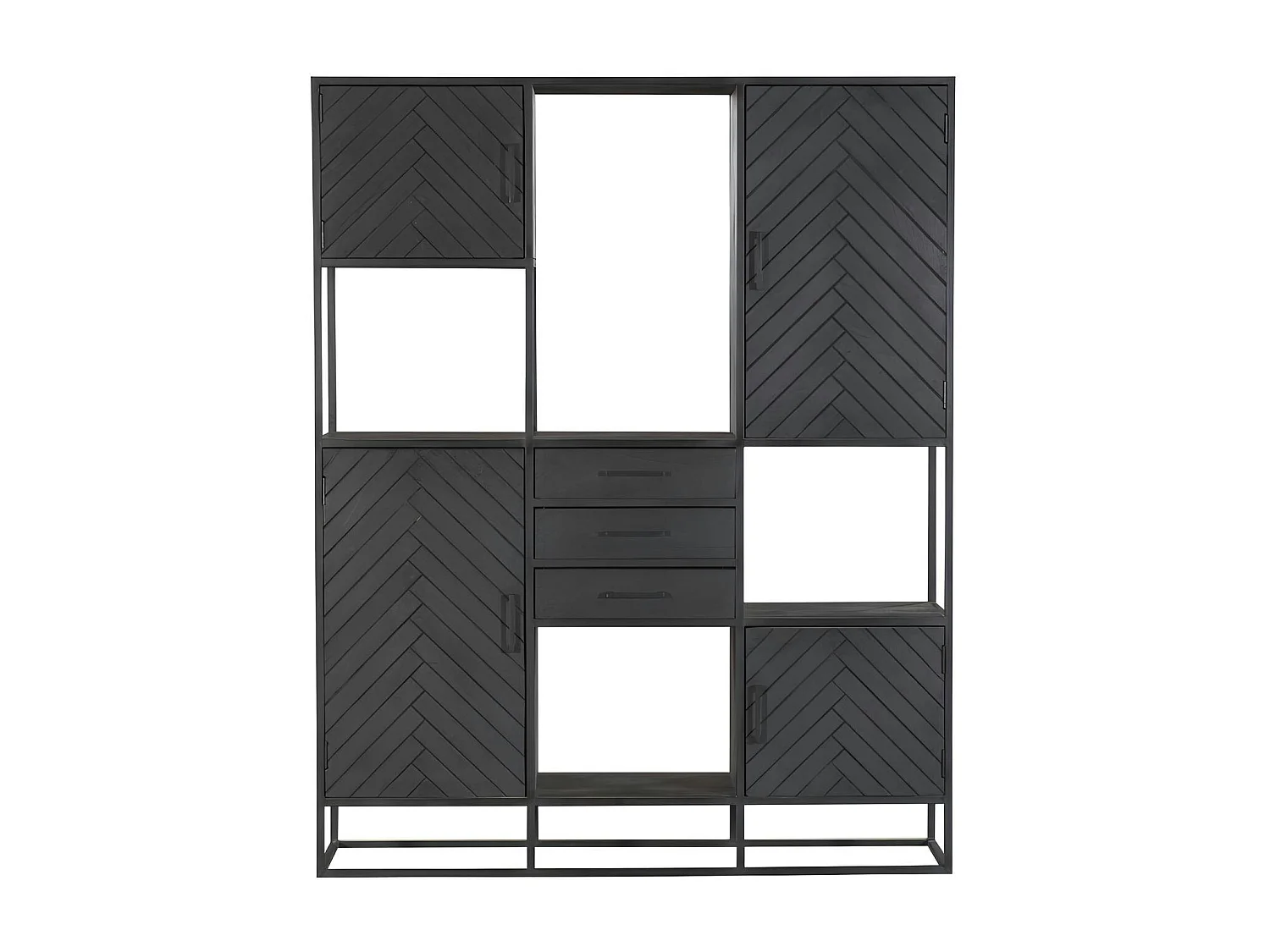 Bibliothèque étagère bois noir 4 portes motif chevron ALVERA