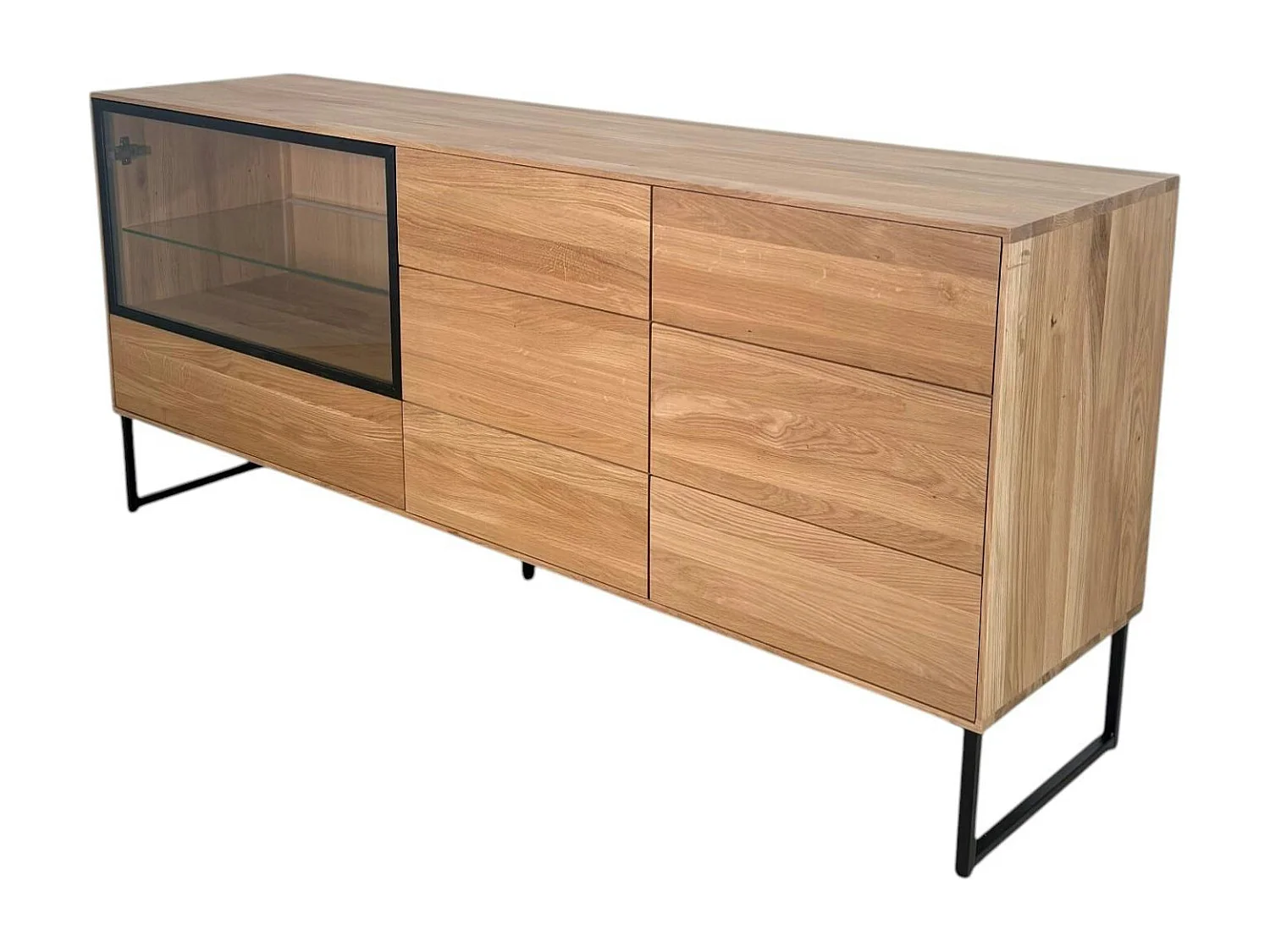 Buffet bas vitrine bois de chêne blanc 180 cm HAVEN