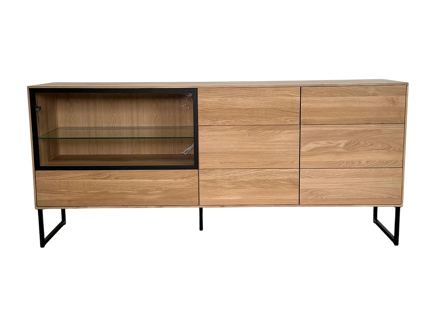 Buffet bas vitrine bois de chêne blanc 180 cm HAVEN