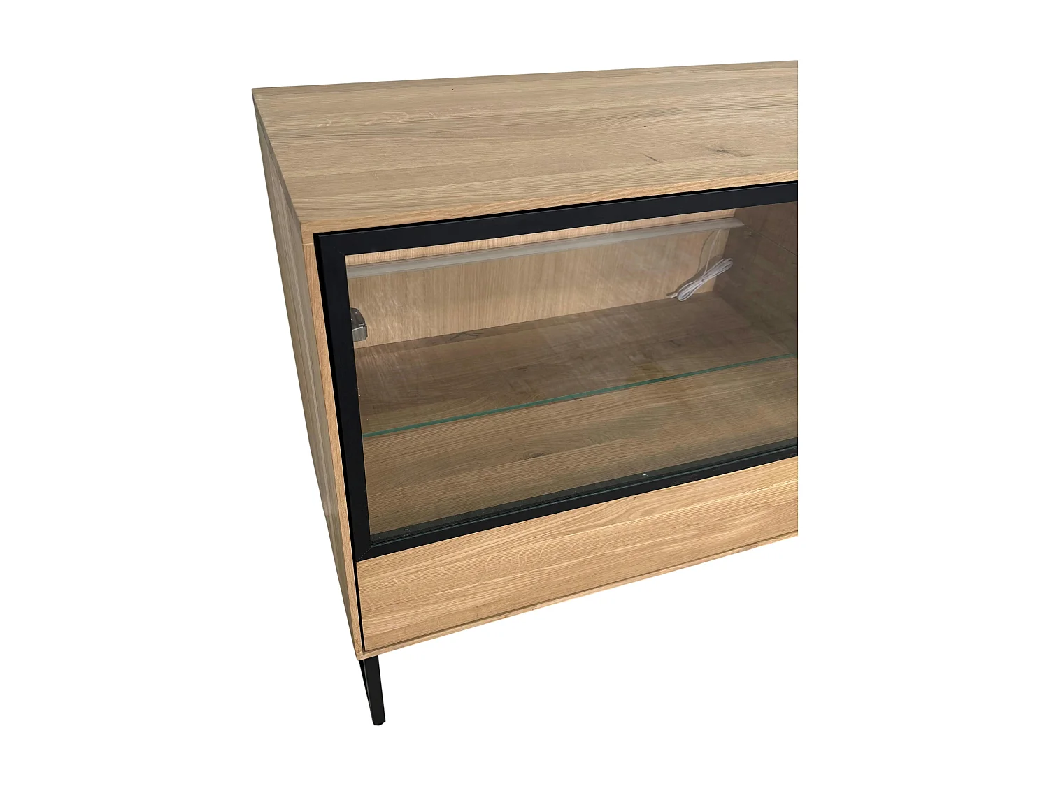 Buffet bas vitrine bois de chêne blanc 180 cm HAVEN