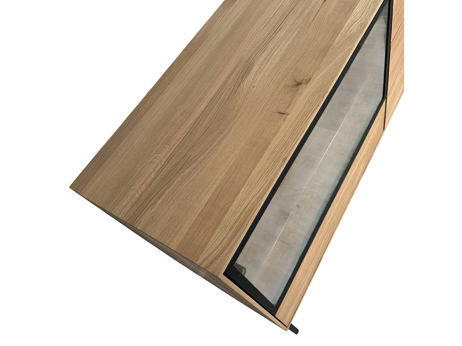 Buffet bas vitrine bois de chêne blanc 180 cm HAVEN