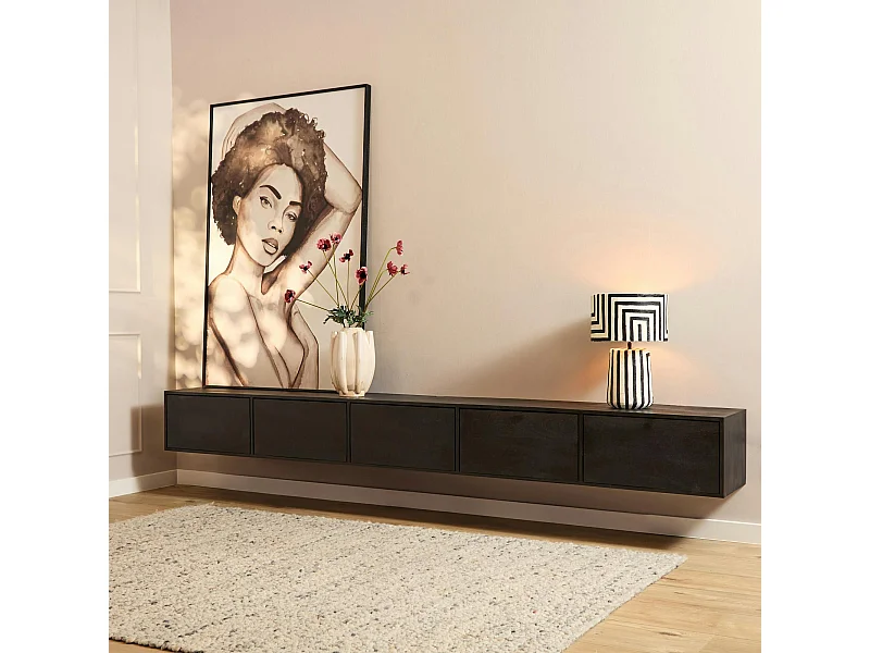 Meuble TV suspendu XL bois noir 5 portes JUNO