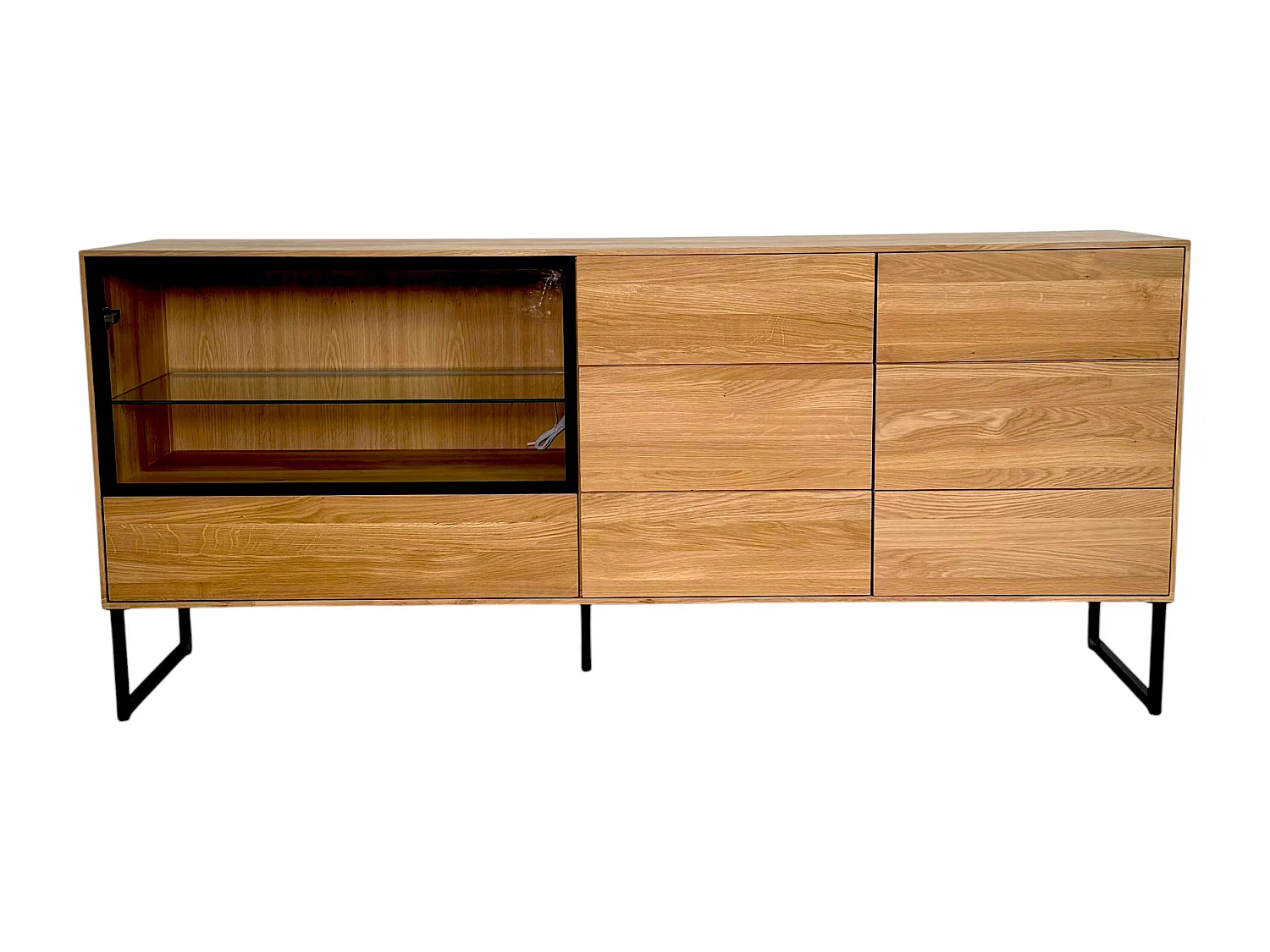 Buffet bas vitrine bois de chêne huilé 180 cm HAVEN