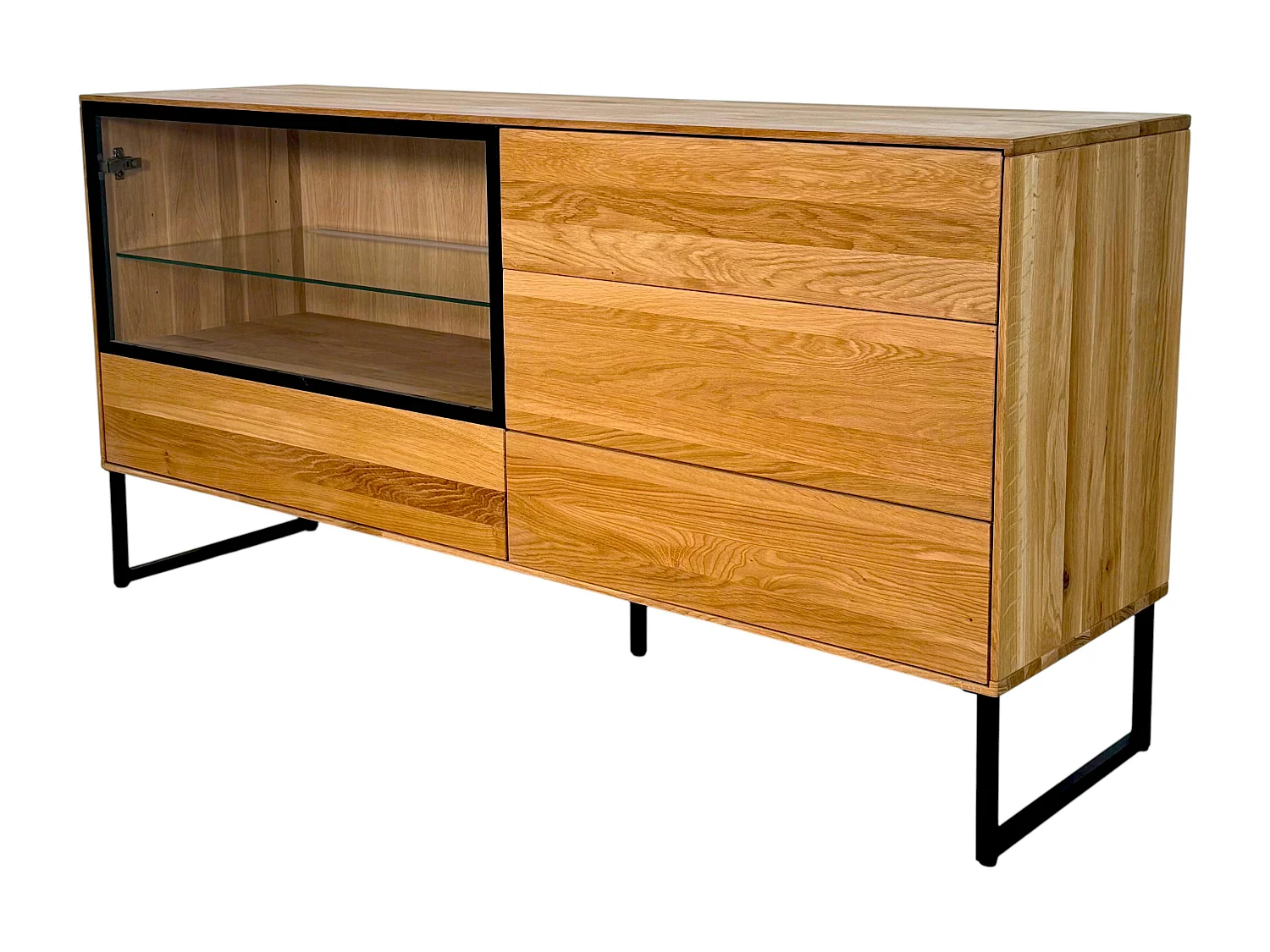 Buffet bas vitrine bois de chêne huilé HAVEN