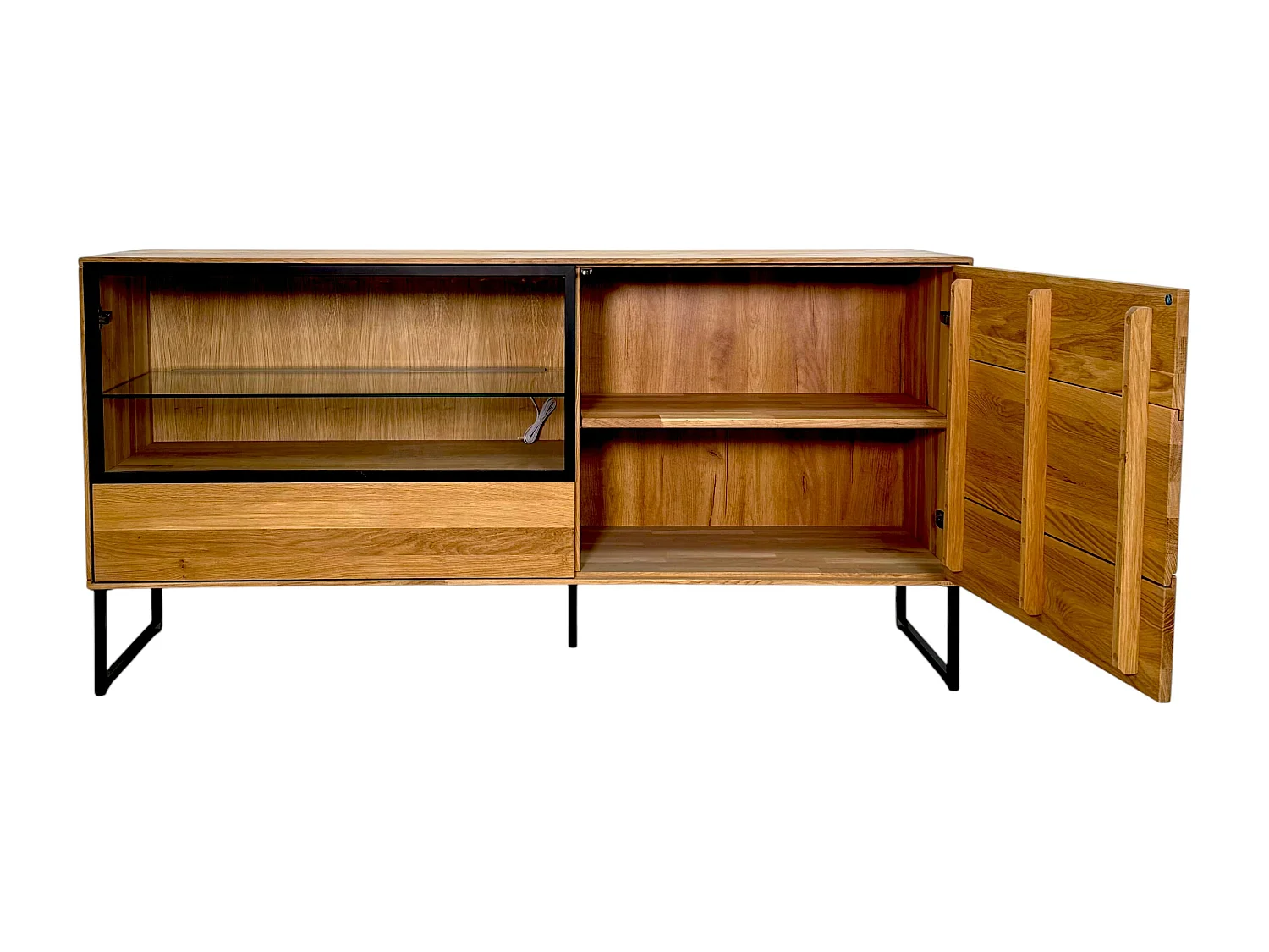 Buffet bas vitrine bois de chêne huilé HAVEN