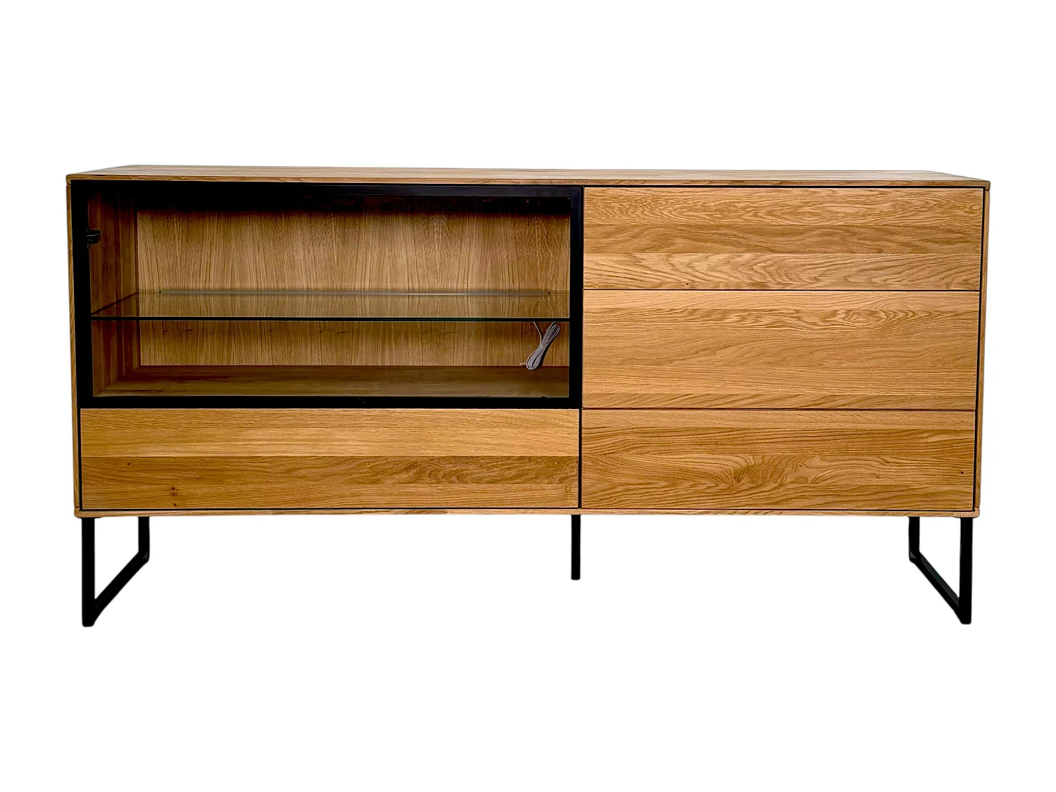 Buffet bas vitrine bois de chêne huilé HAVEN