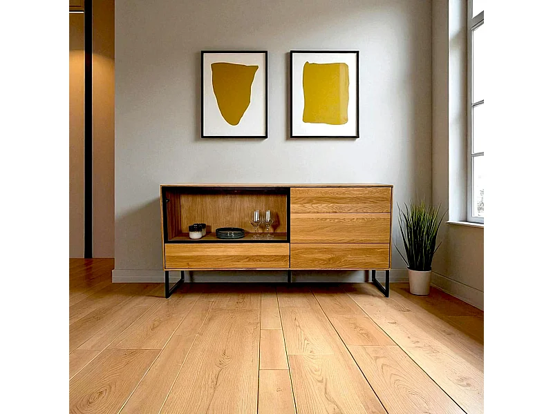 Buffet bas vitrine bois de chêne huilé HAVEN