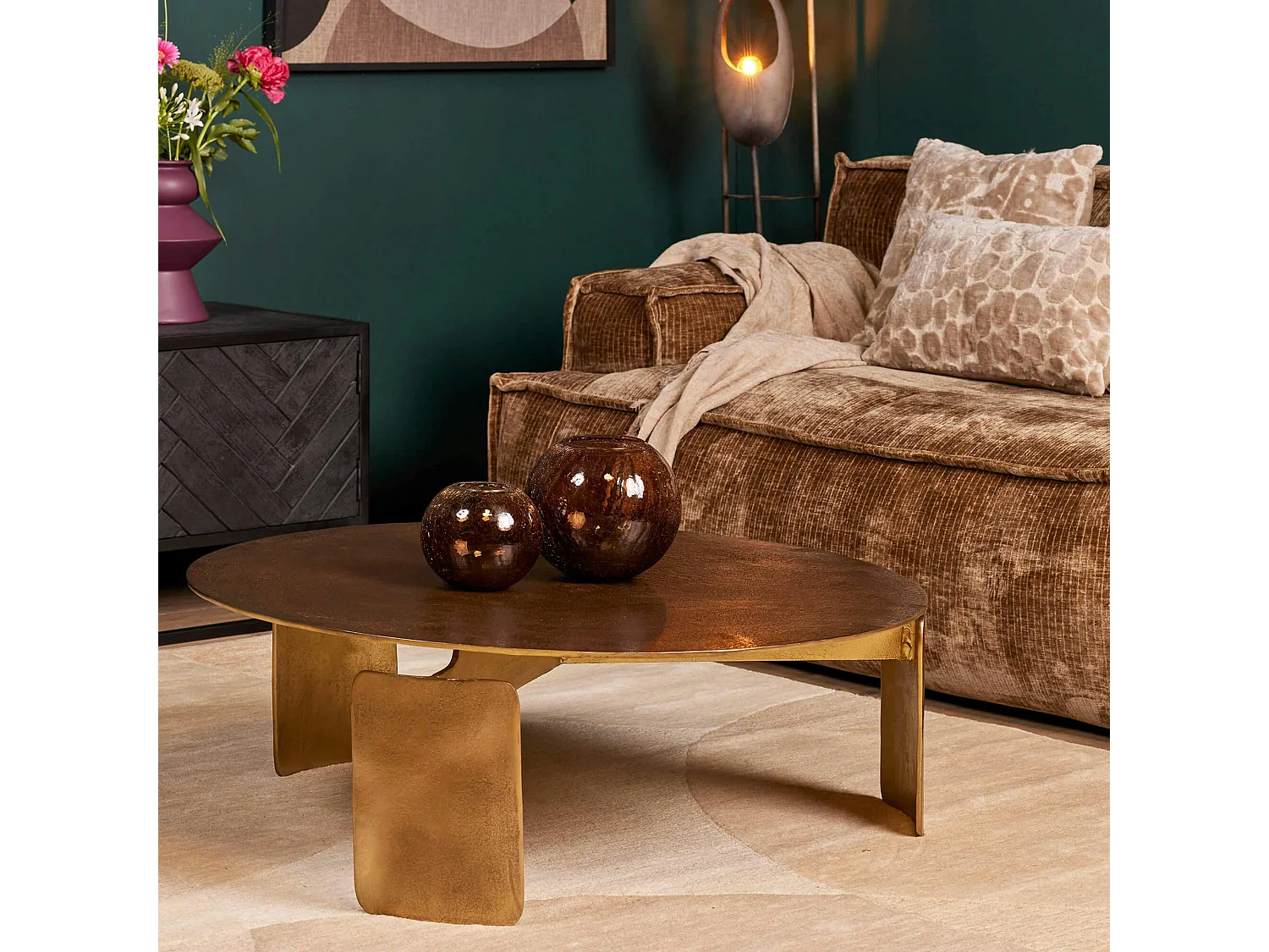 Table basse ronde en métal doré  Ø90 cm KANO