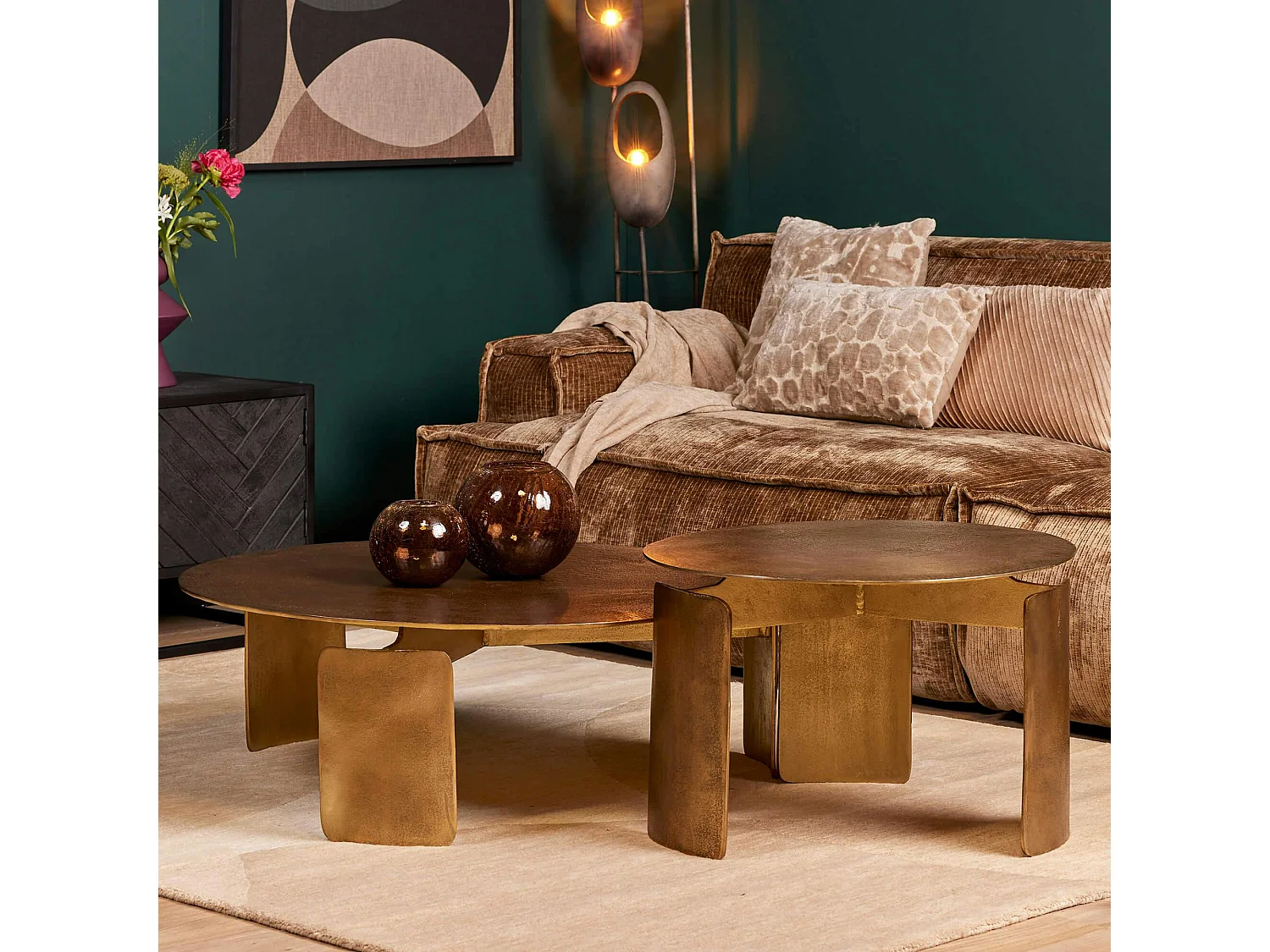 Table basse ronde en métal doré  Ø90 cm KANO