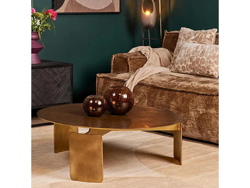 Table basse ronde en métal doré  Ø90 cm KANO