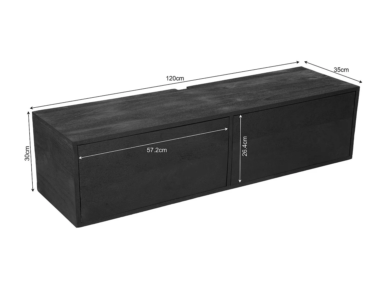 Petit meuble TV suspendu bois noir 2 portes JUNO