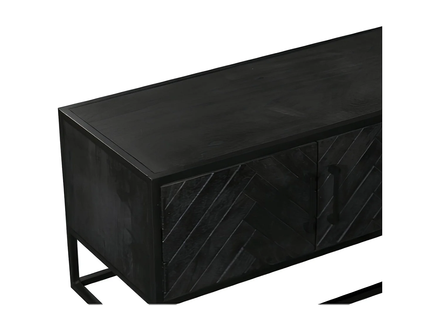 Long meuble TV bois noir 4 portes motif chevron ALVERA