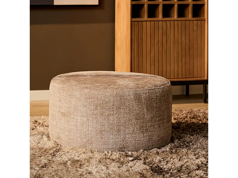 Pouf rond taupe tissu doux Ø80 cm RIVOLI
