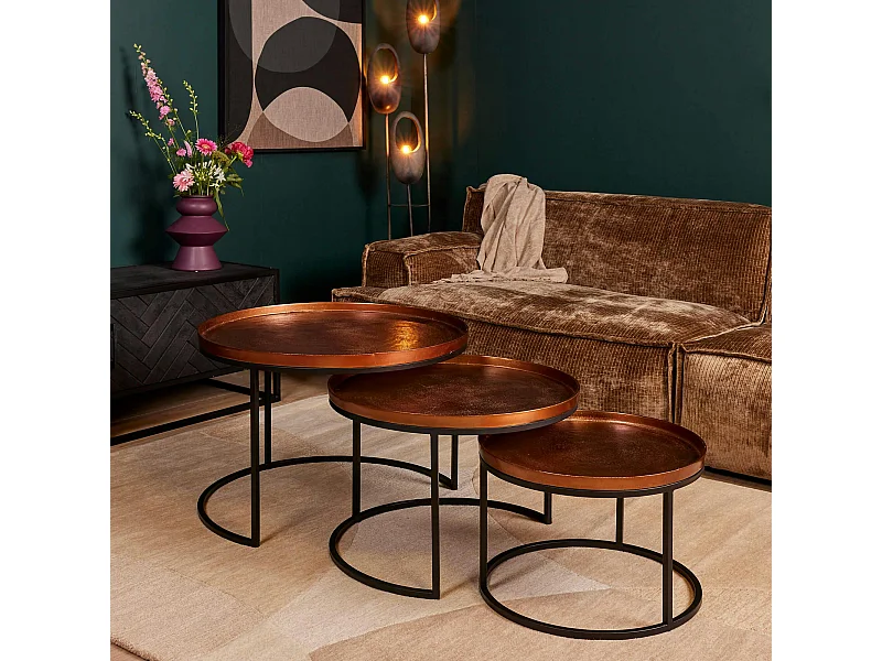 Table gigogne salon métal cuivré (lot de 3) KANO