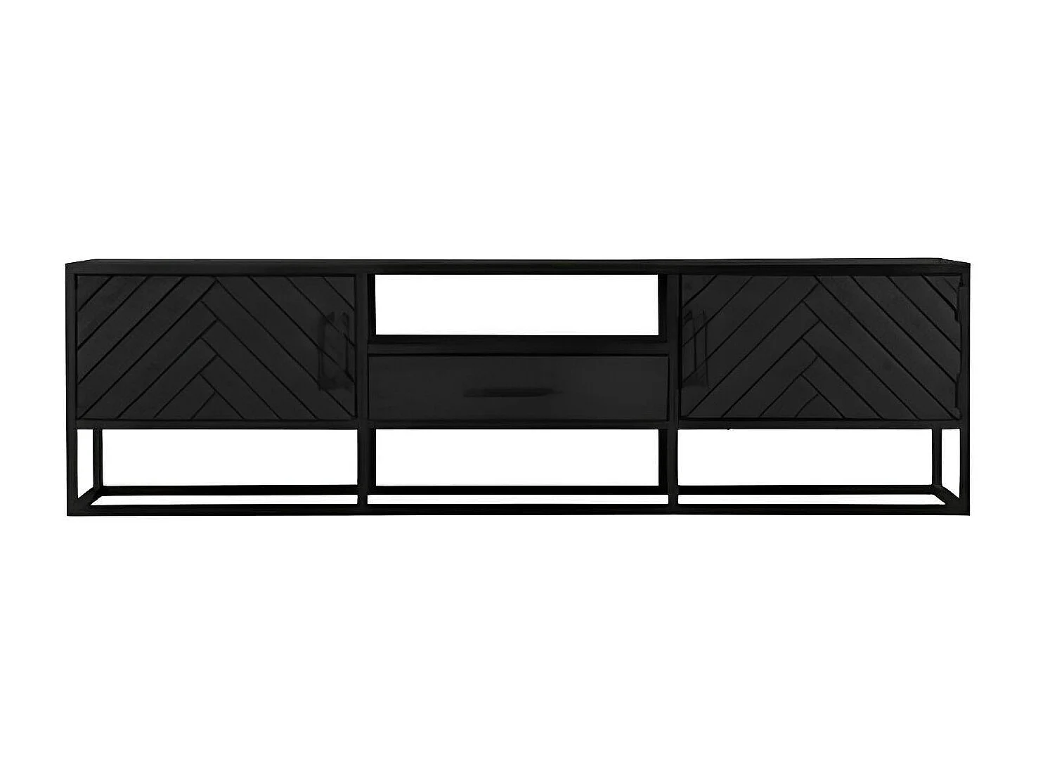 Meuble TV bois noir 2 portes motif chevron ALVERA