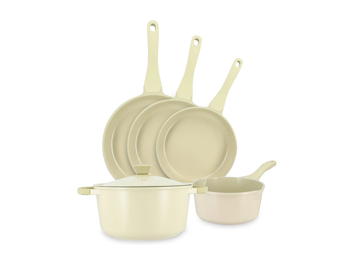 Menastyl - Set5 Pieces Cuisson Pure En Fonte D'aluminium Recycle Creme