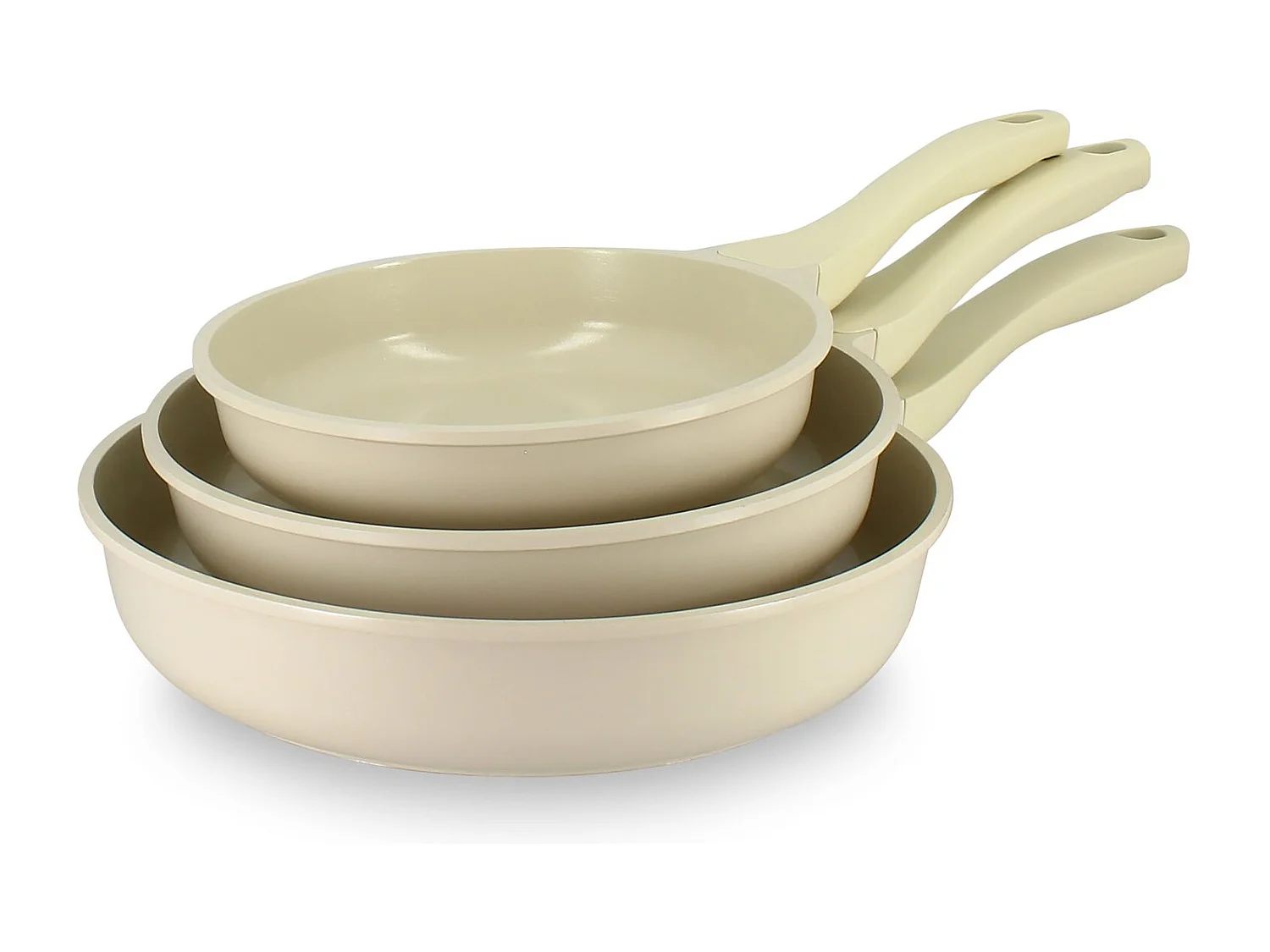 Menastyl - Set 3 Poeles Pure En Fonte D'aluminium Recycle Creme